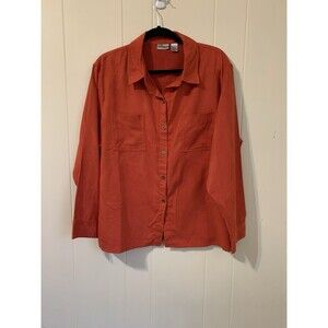 Chicos Size 3 Womens XL Top Long Sleeve Shacket Pockets Orange Fall Colors
